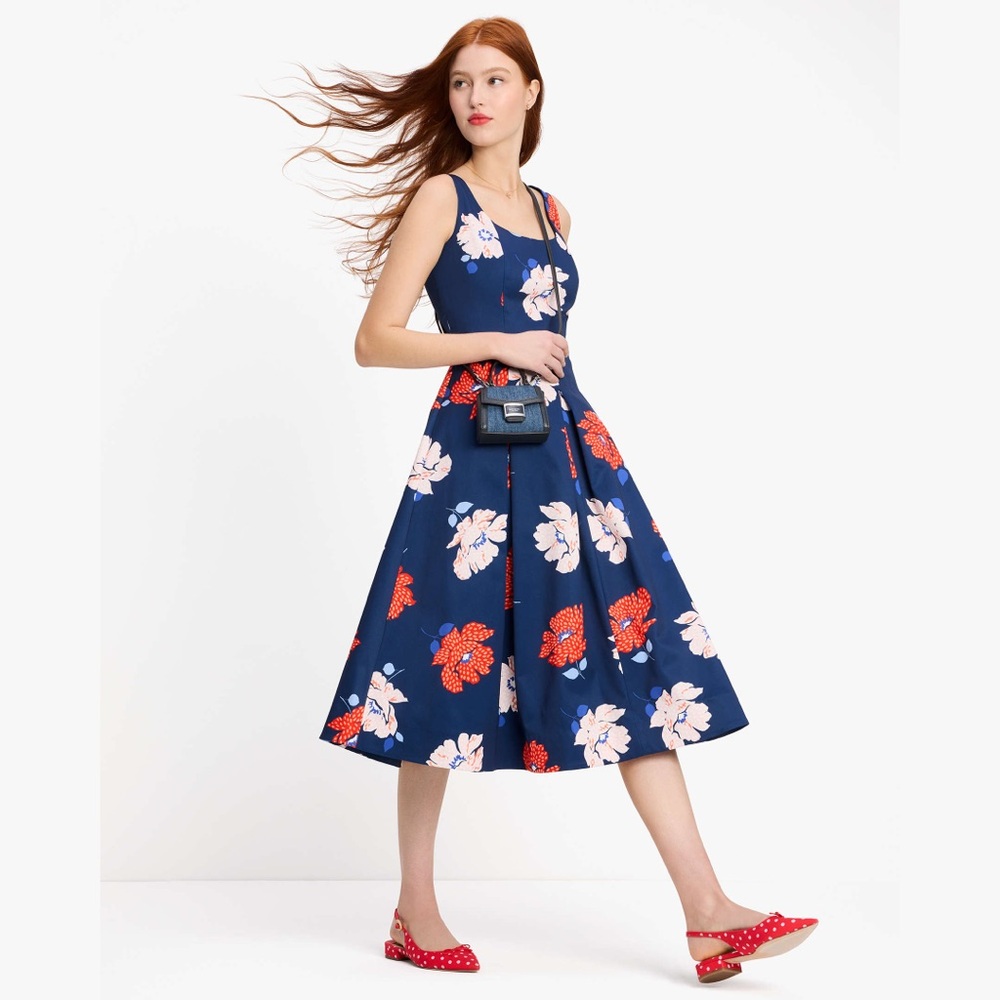 NWT kate spade new york dotty floral-print bell-sleeve midi dress